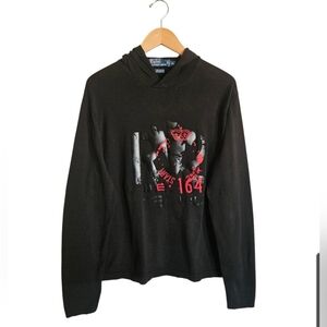 Vintage Polo Ralph Lauren Black Knit Hoodie with Red Graphic Size XL